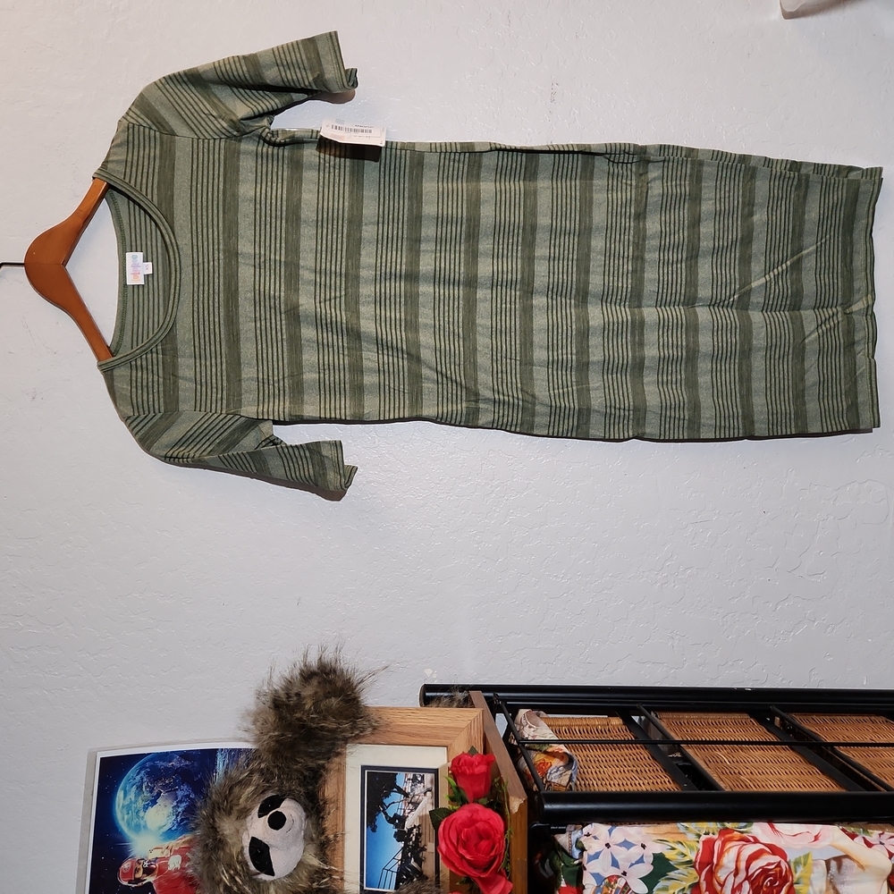 LULAROE XS Heathered Olive Julia Baseball Dress